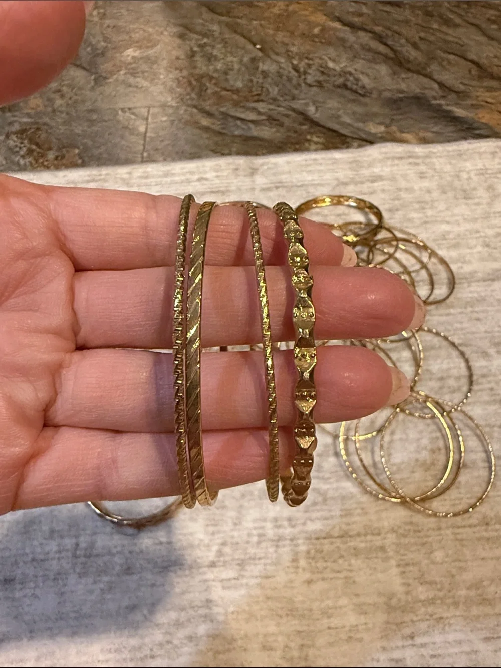 Gold Tone Textured Bangle Bracelet Set - Women Jewelry